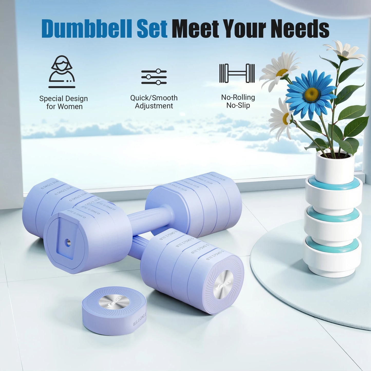 Merach Adjustable Dumbbell Set of 2 4 in 1 Hand Weights for Women