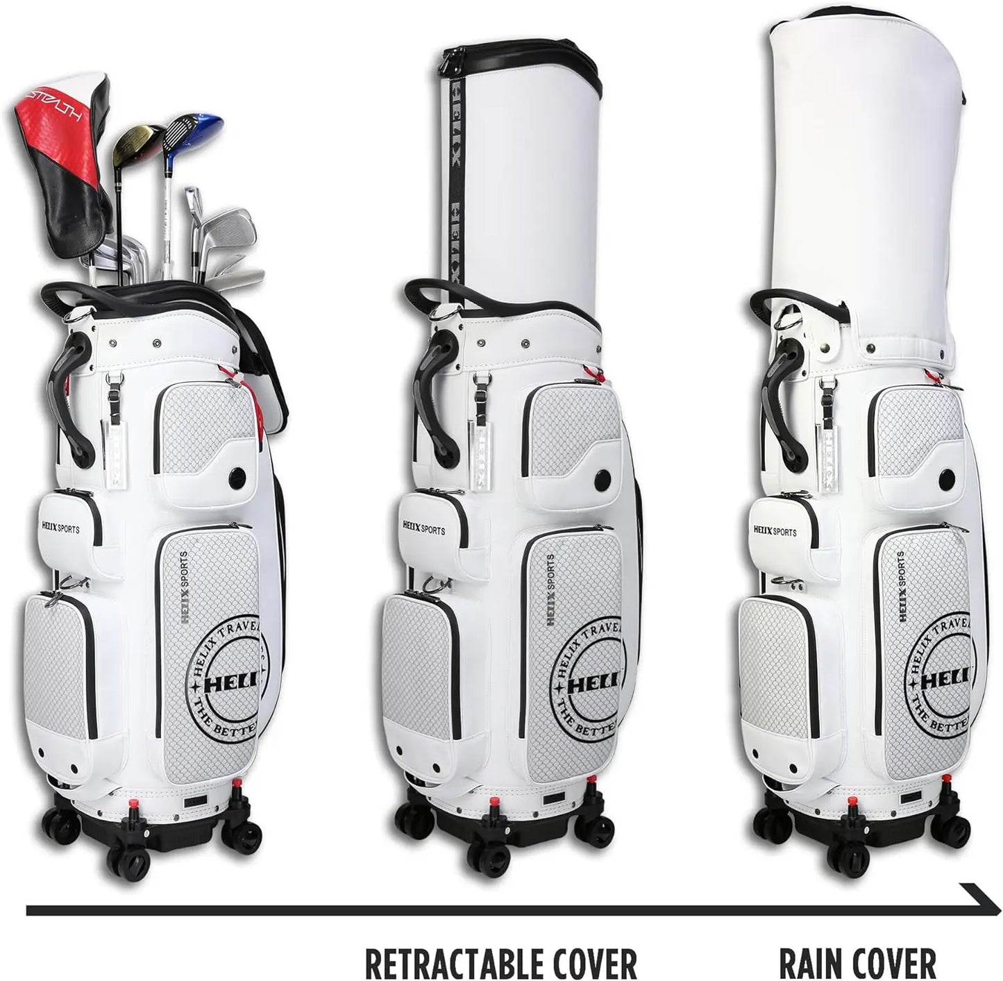 Helix All-in-One Golf Travel Bag with 4 Wheels Easy Clean Design for Men