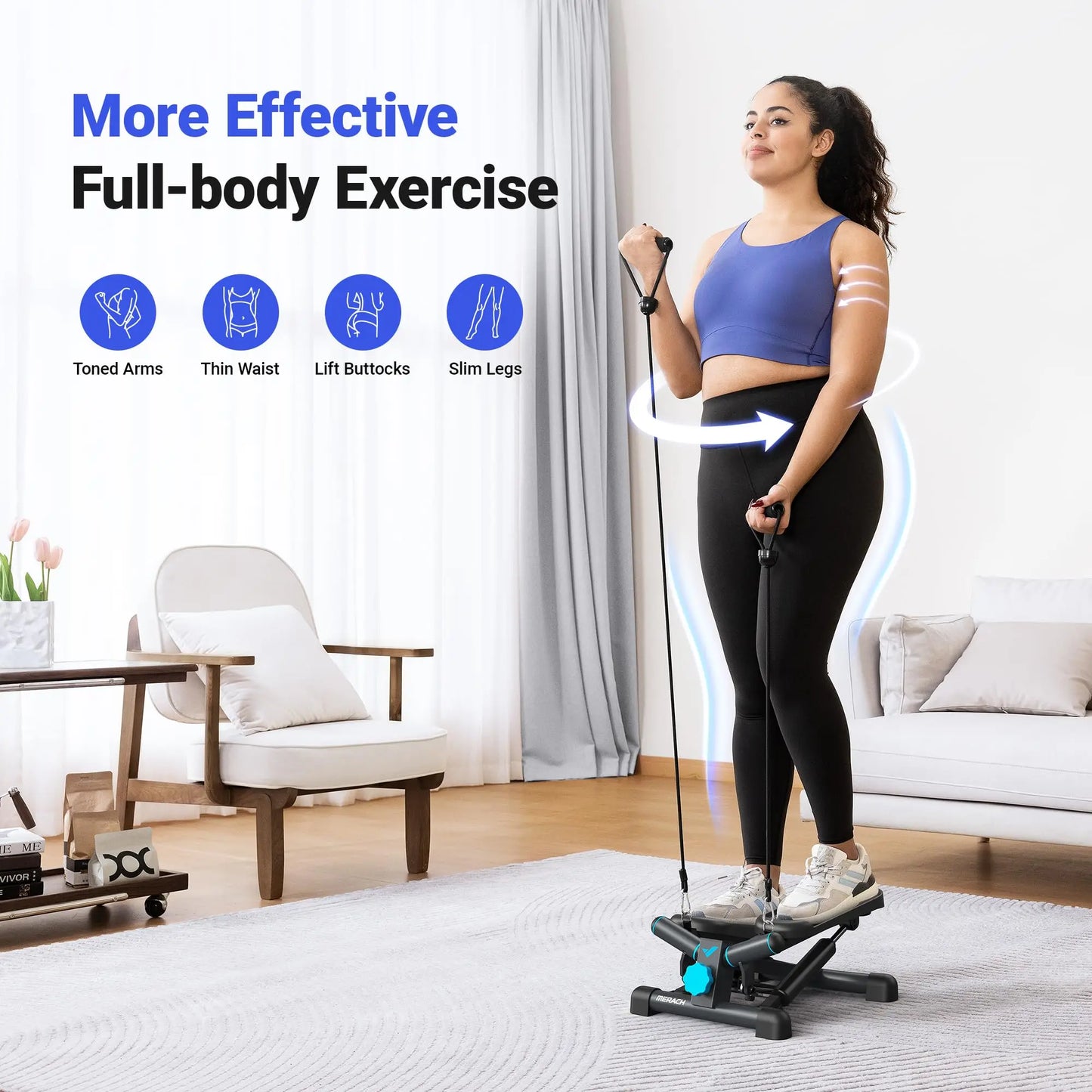 Merach Mini Stepper with Resistance Bands for Home Fitness 330LBS Capacity