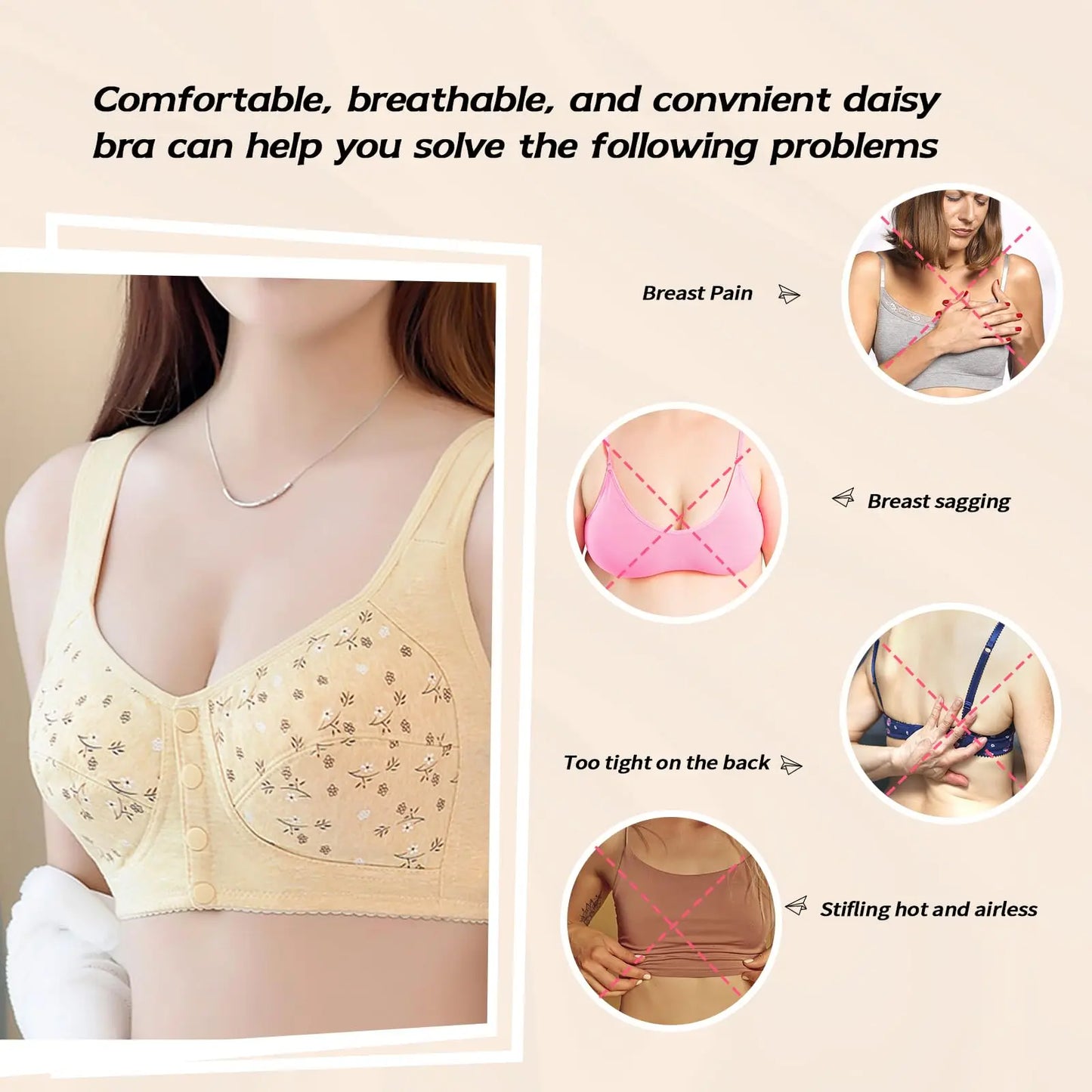 Hicloth Front Buckle Floral Breastfeeding Bra Wireless Support