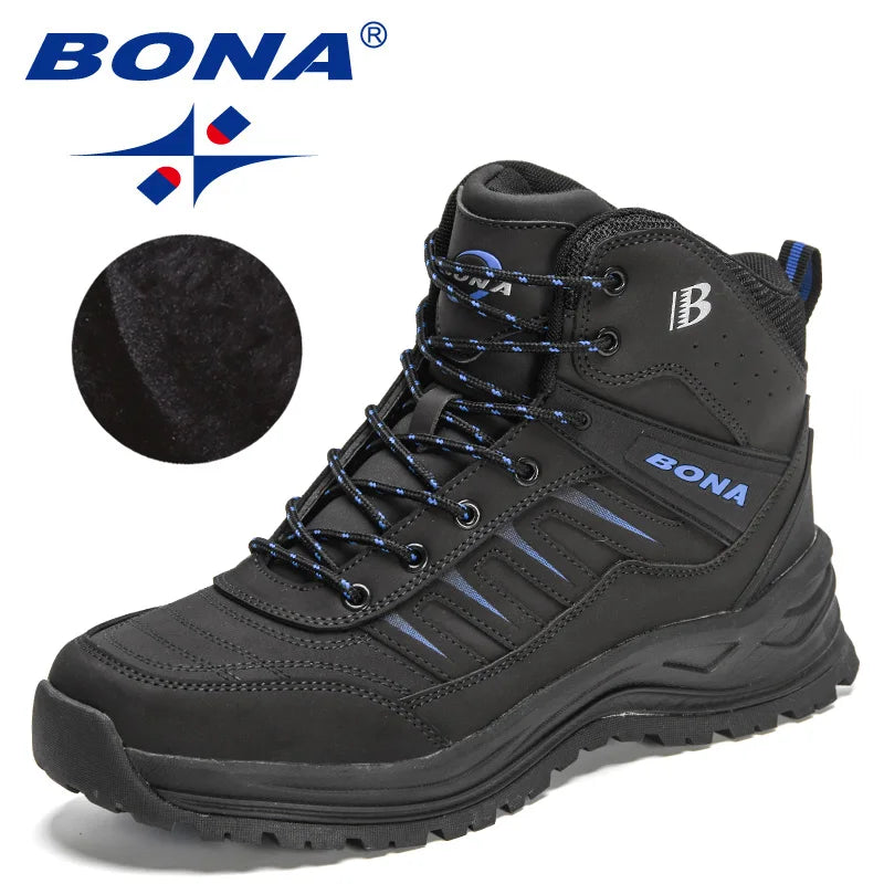 Bona Men's Winter Snow Boots Plush Leather Ankle Hiking Boots Super Warm