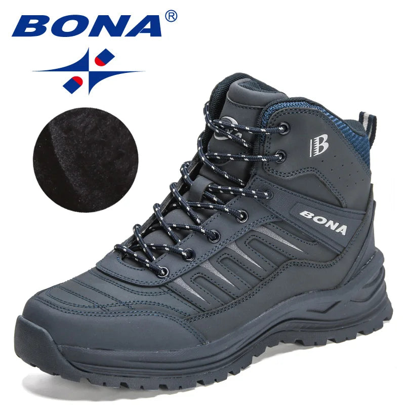 Bona Men's Winter Snow Boots Plush Leather Ankle Hiking Boots Super Warm