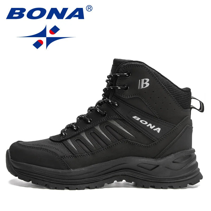 Bona Men's Winter Snow Boots Plush Leather Ankle Hiking Boots Super Warm