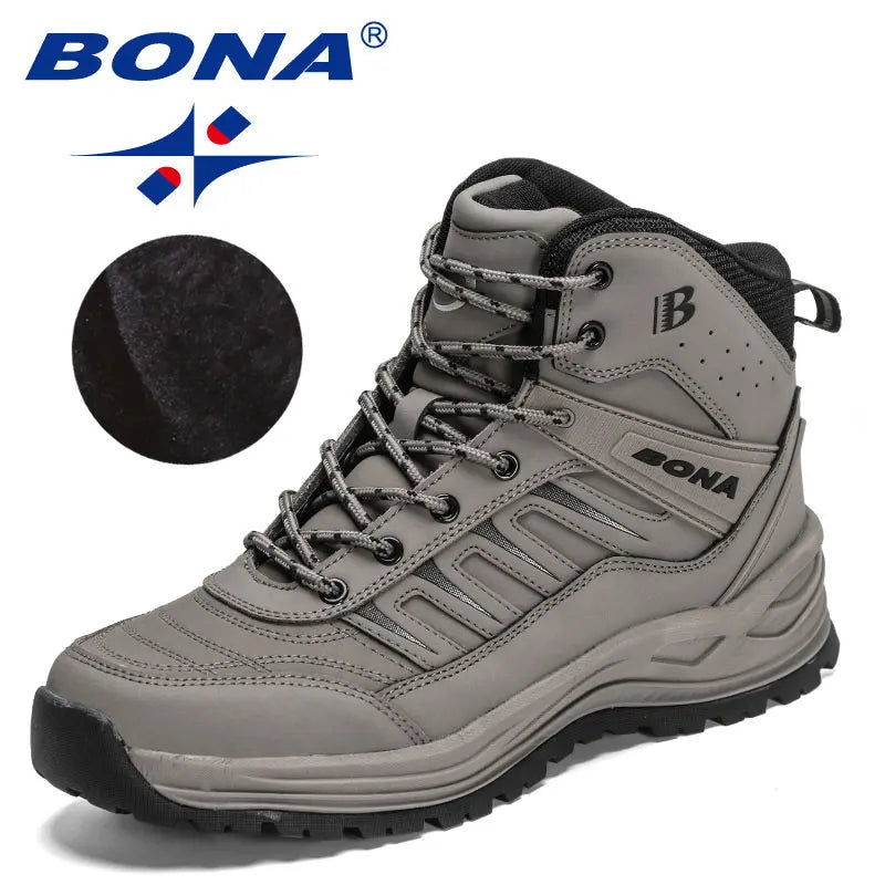 Bona Men's Winter Snow Boots Plush Leather Ankle Hiking Boots Super Warm