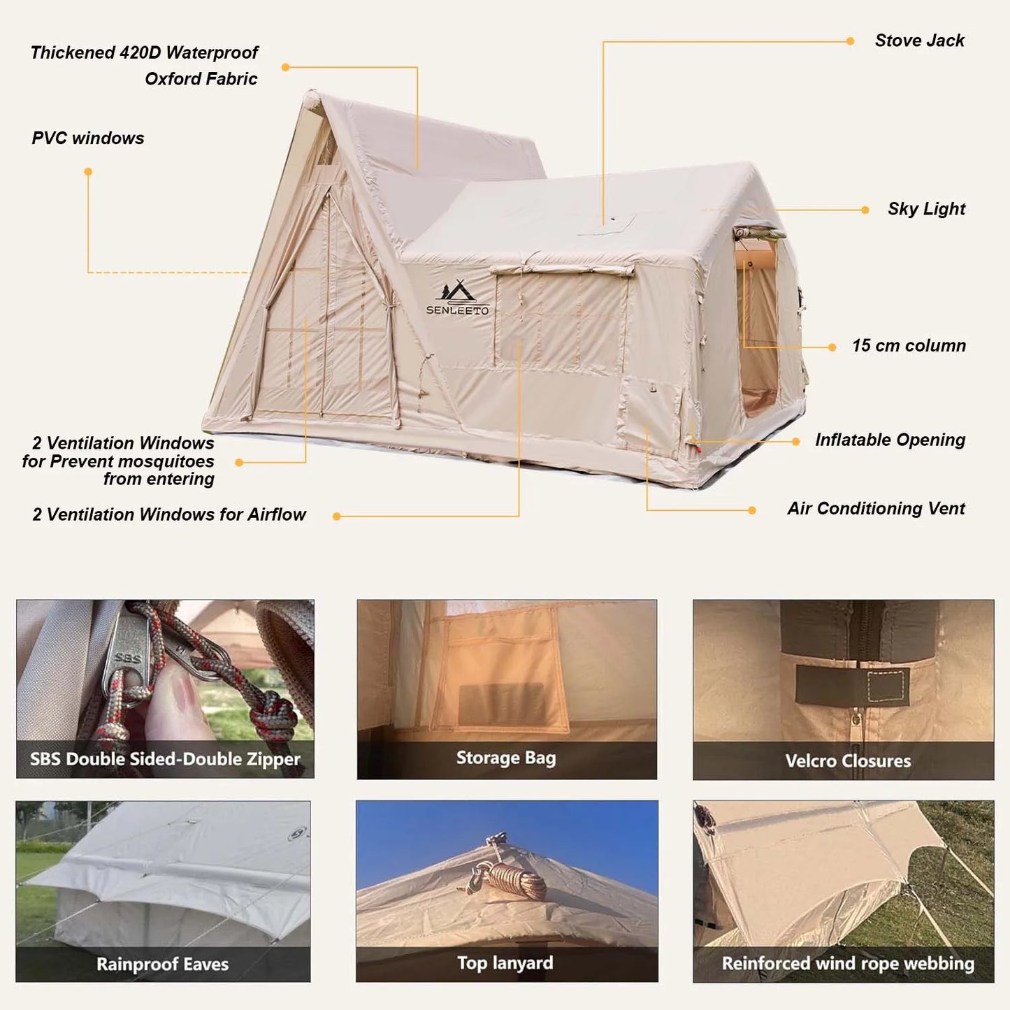 Senleeto Inflatable Cabin Tent 8 To 10 Person Quick Setup