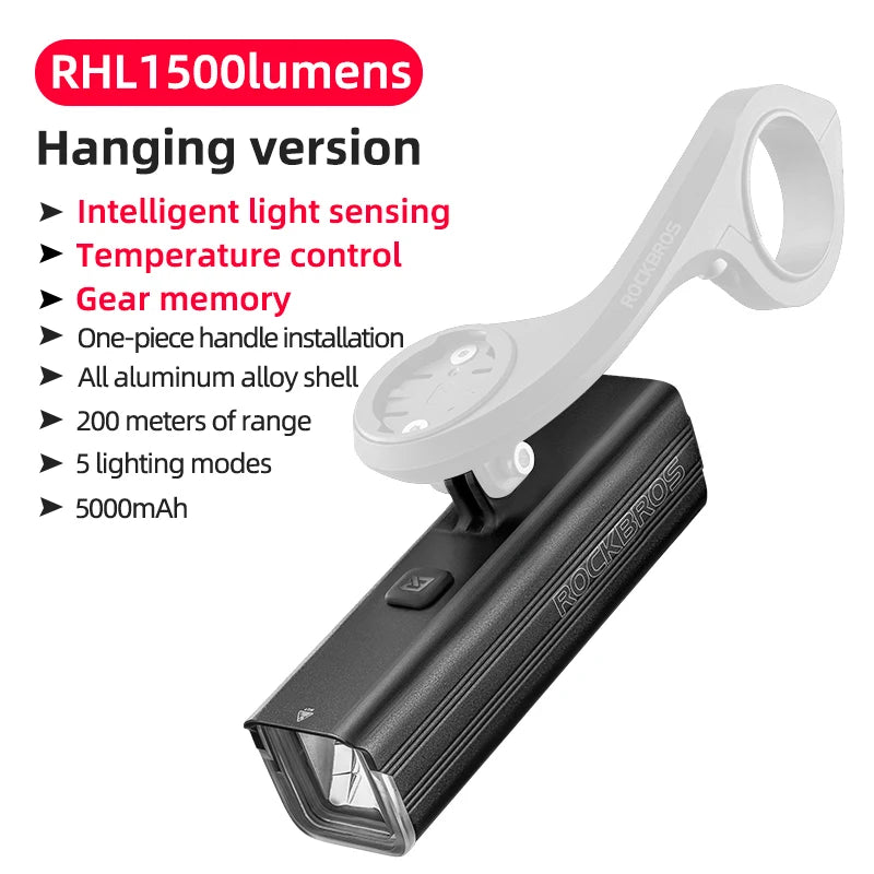 RockBros 1500LM Bicycle Light Aluminum Alloy Type C Charging