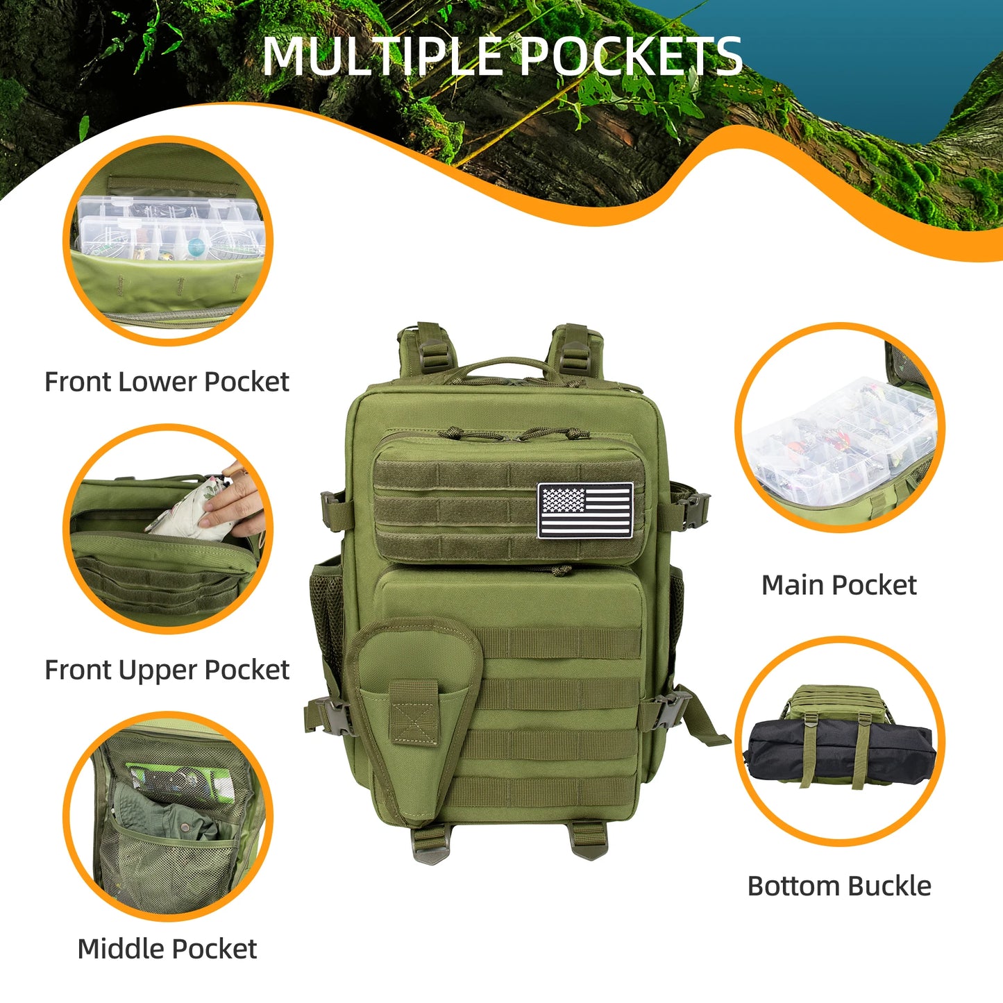 Hign-Concerned Tactical Waterproof Fishing Hunting Backpack