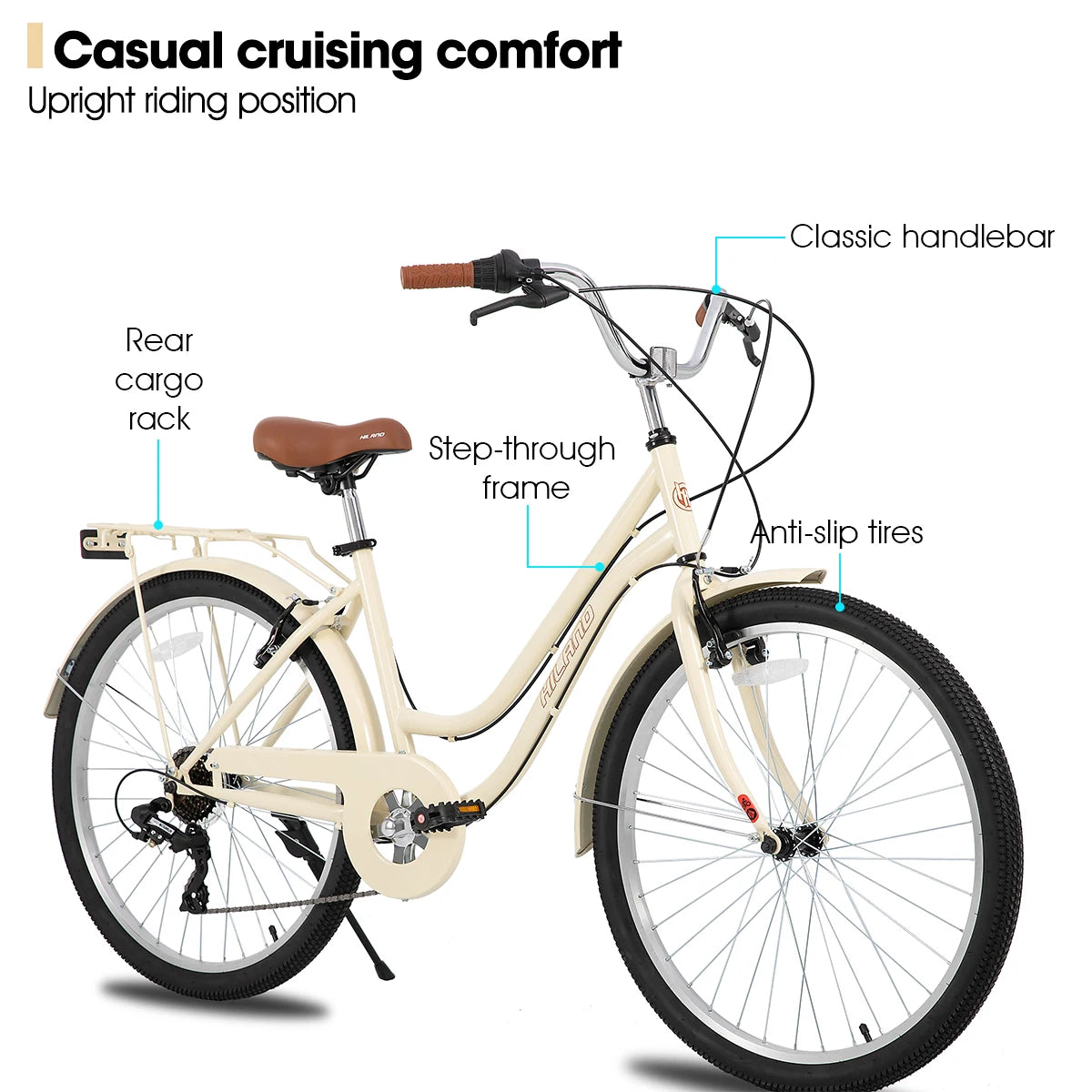 JoyStar Cruiser Bike 7 Speed Unisex With Rear Rack