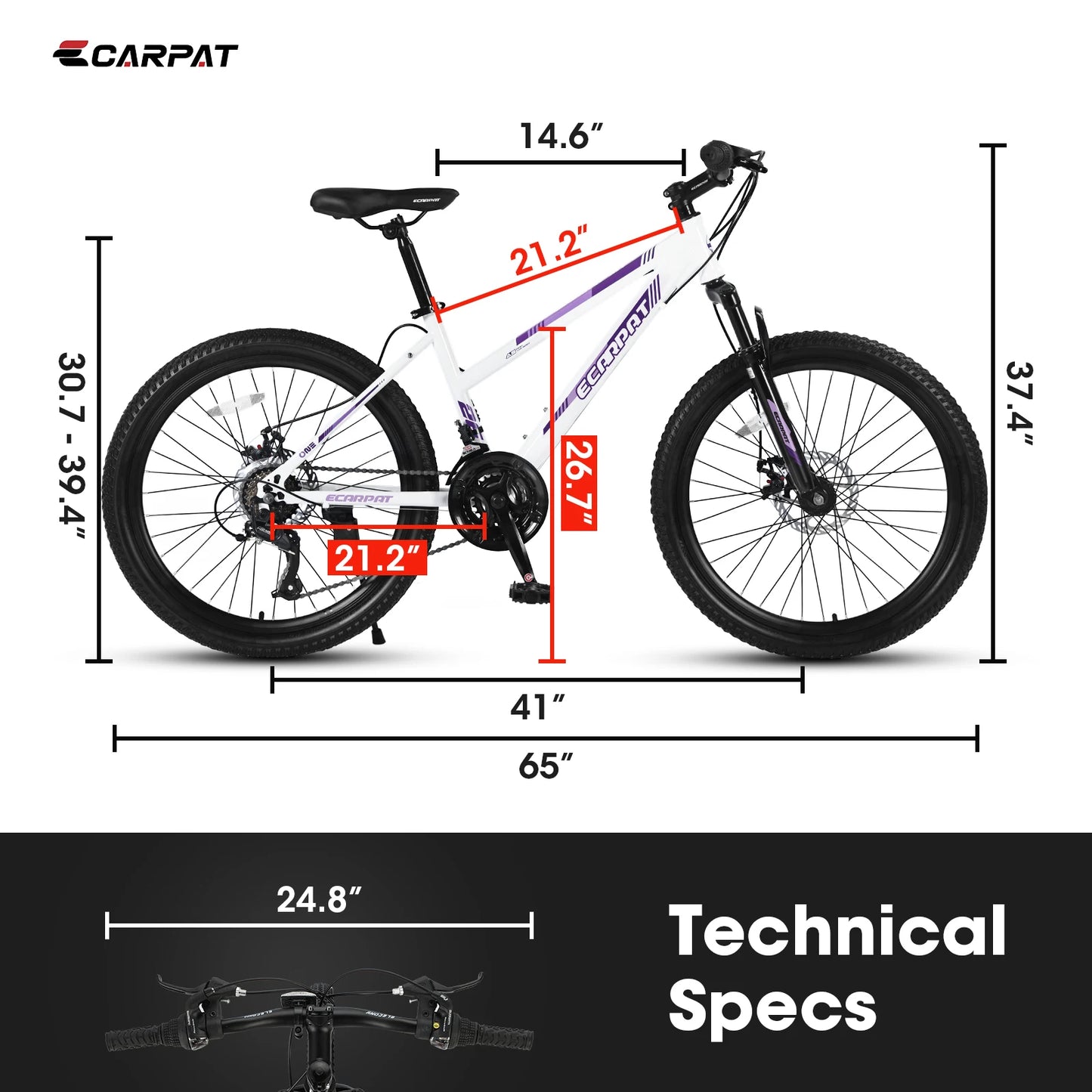 Ecarpat Mountain Bike Frame 21 Speed Disc Brake Women