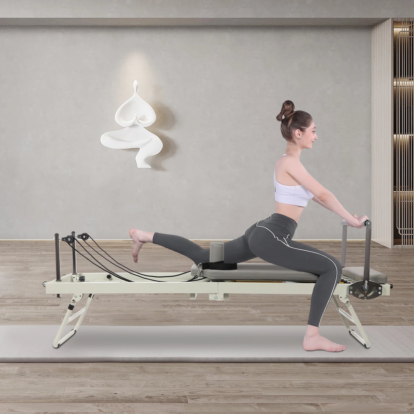 Foldable Pilates Reformer Machine for Multifunctional Yoga and Fitness