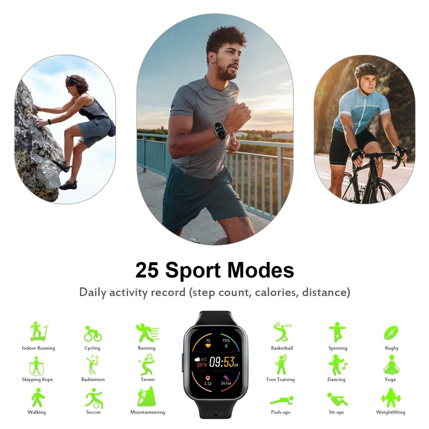 Nerunsa Smart Watch IP68 Waterproof Tracker 25 Modes