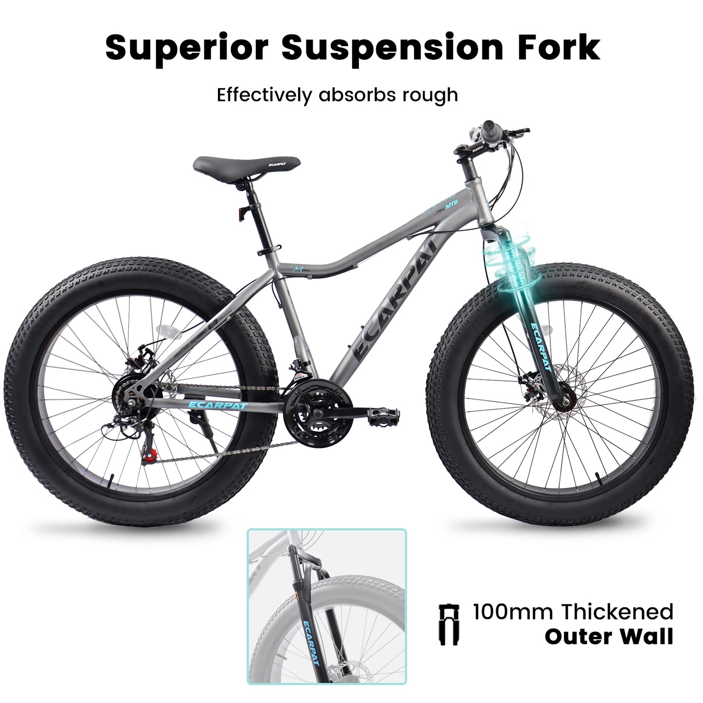 Ecarpat 26 Inch Mountain Bike with 4 Inch Fat Tires and 21 Speed Gear System