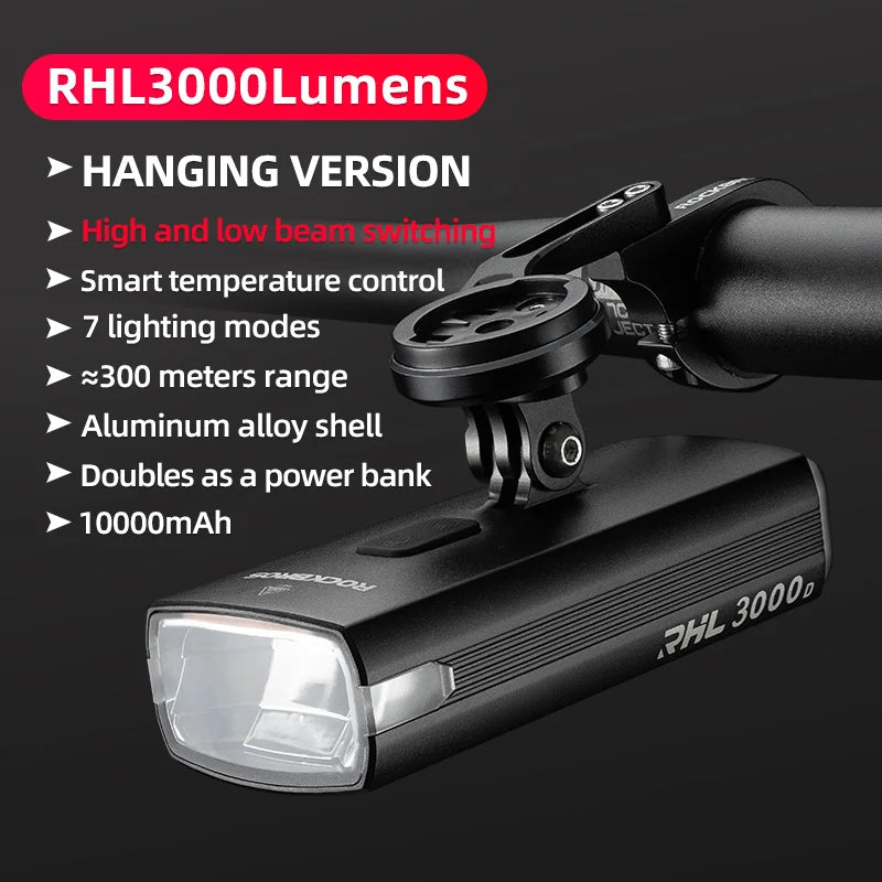 ROCKBROS 3000 Lumen Bike Light 10000mAh Power Bank Aluminum