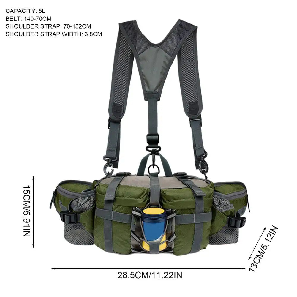Hiking Waist Bag With 2 Water Bottle Holders Outdoor Waist Pack Waterproof Cycling Backpack Adjustable Strap Sport Storage Bag