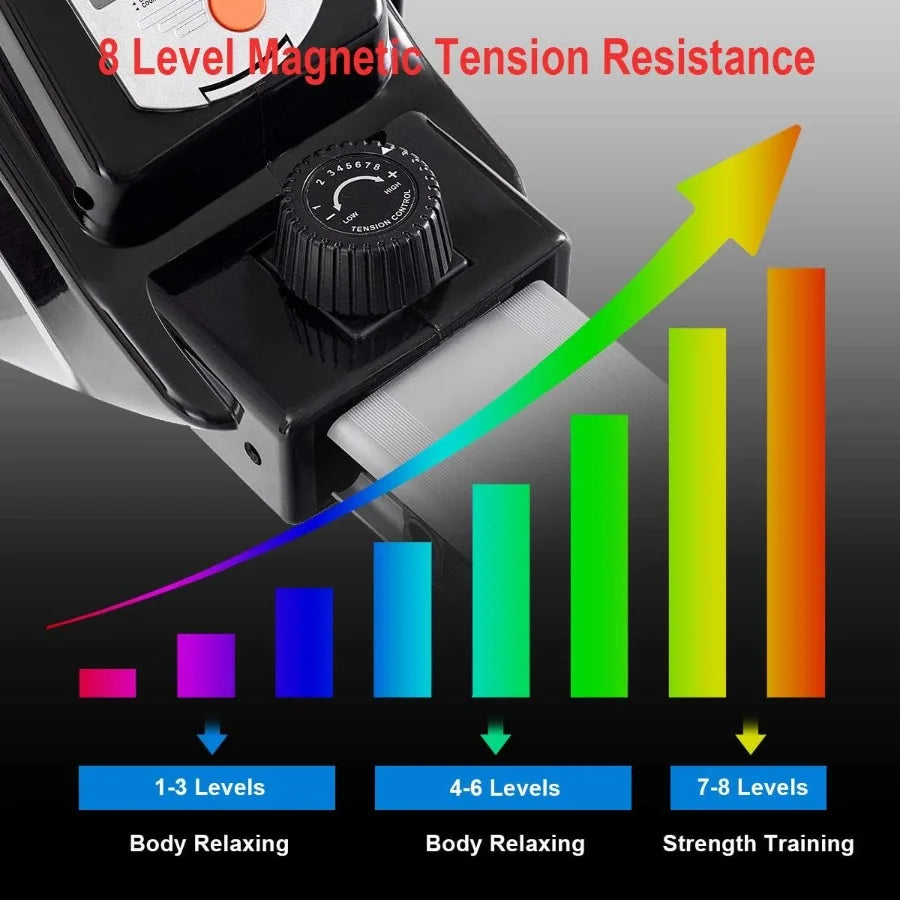 Foldable Magnetic Rower 8Level Folding Rowing Machine LCD