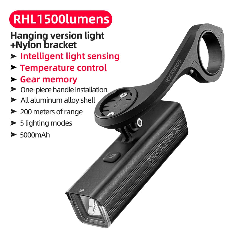RockBros 1500LM Bicycle Light Aluminum Alloy Type C Charging