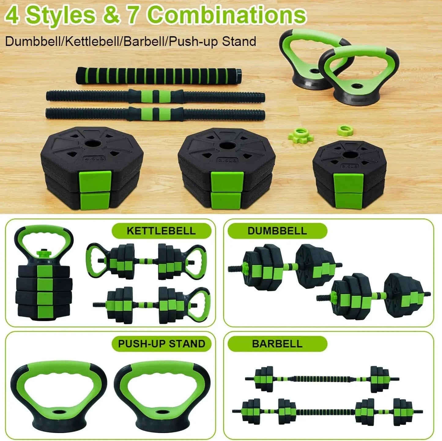 66lbs 88lbs 4 in 1 Adjustable Kettlebell Dumbbell Set for Home Gym Fitness