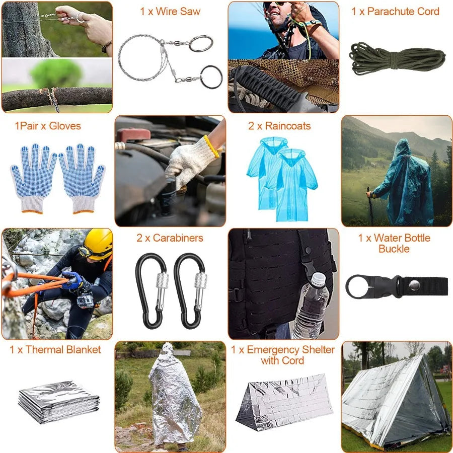 125Pcs Survival Kits Professional Emergency Survival Gear Tactical First Aid Kit Supplies for Outdoor Adventure Camping Hiking