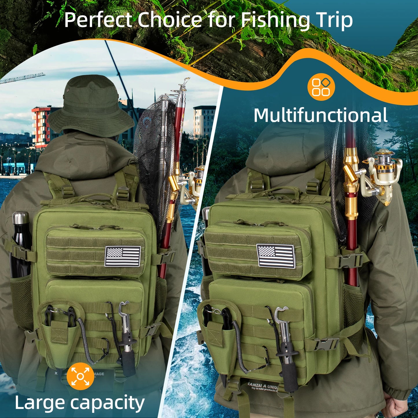 Hign-Concerned Tactical Waterproof Fishing Hunting Backpack