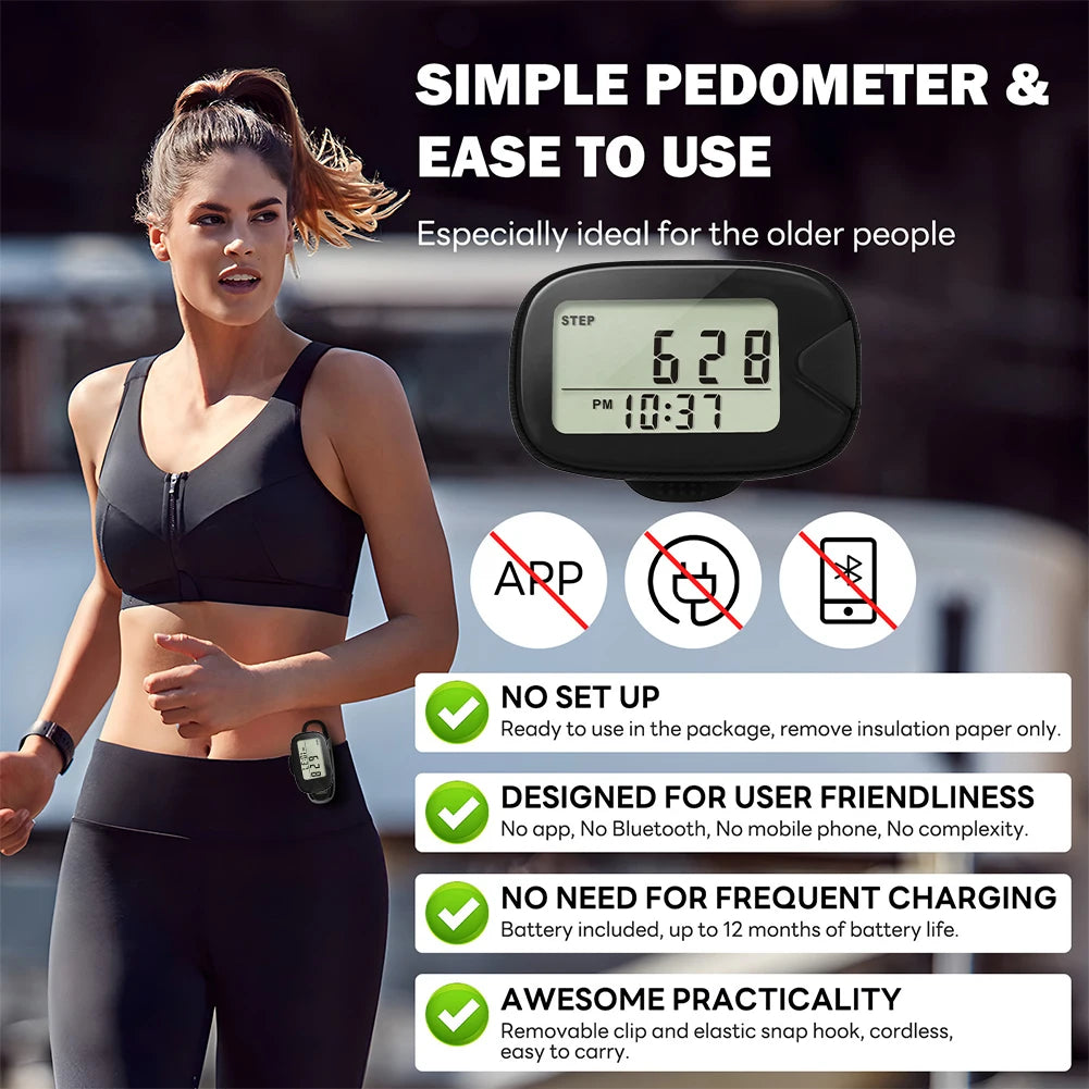 Portable LCD Pedometer Clip On Step Counter for Walking and Running