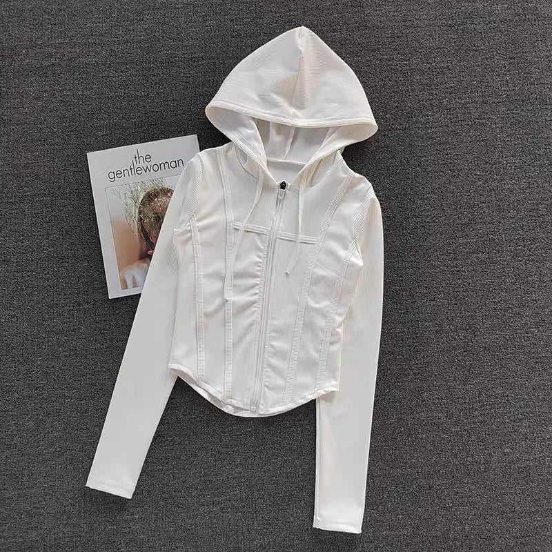 CN Hooded Women Sports Jacket Yoga Coat Quick Dry Fabric