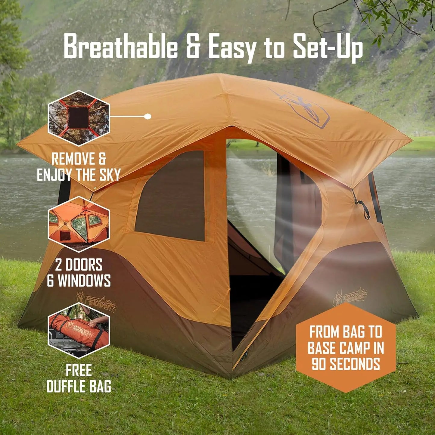2 Door 4 Person Instant Portable Camping Hub Tent with Removable Floor and Rain Fly