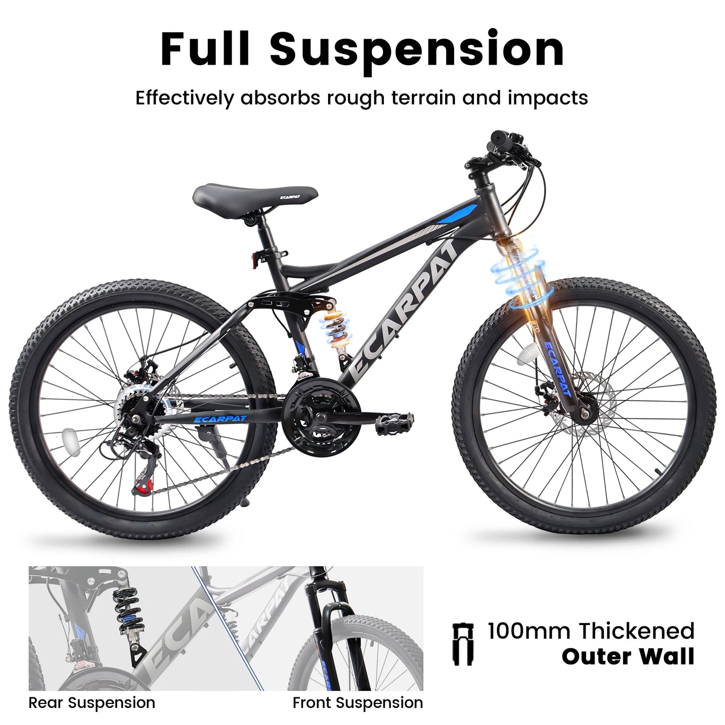 Ecarpat Dual Full Suspension Mountain Bike 21 Speed Disc