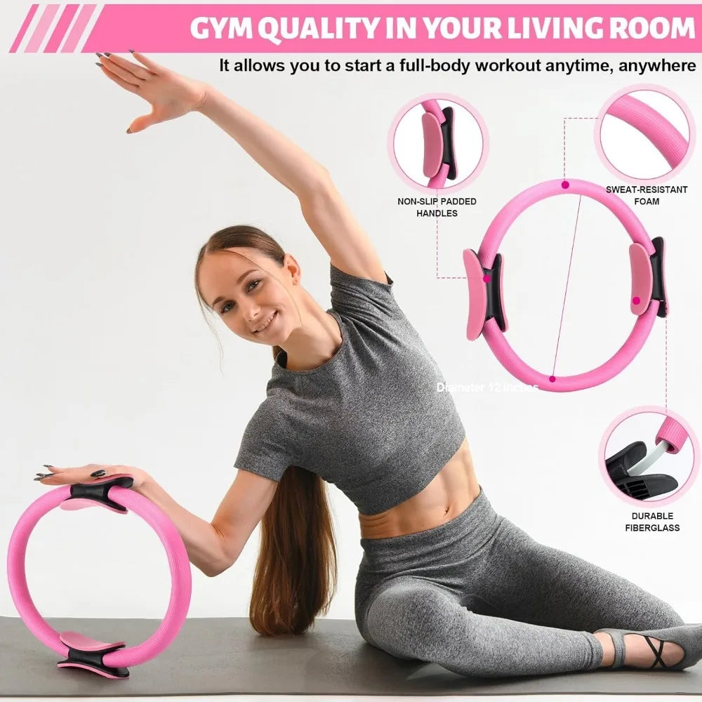 18 Women's Fitness Accessories Set with Pilates Balls Stretching Straps and Rings