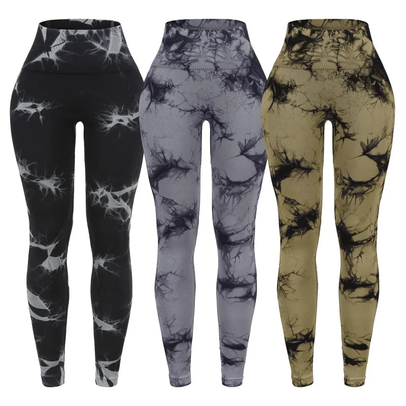 3 Piece High Waisted Tie Dye Leggings Set for Women Scrunch Butt Lifting