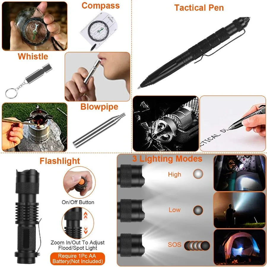 125Pcs Survival Kits Professional Emergency Survival Gear Tactical First Aid Kit Supplies for Outdoor Adventure Camping Hiking