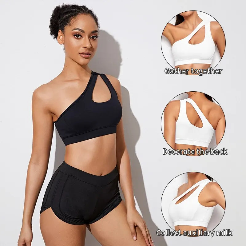Sports Bra Push Up One Shoulder Shockproof Fitness Yoga