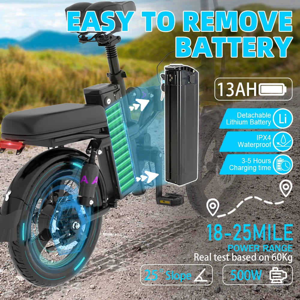 DEEPOWER Mini Foldable Ebike 400W Urban Electric Bicycle with Removable Battery