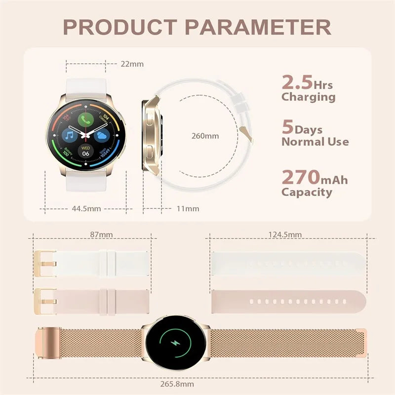 Smart Watch for Women with Call Function and Fitness Tracker Waterproof Design