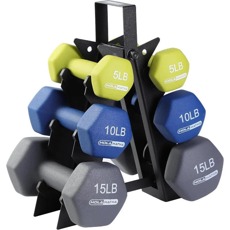 HolaHatha Neoprene Dumbbell Weight Set with Rack for Home Strength Training