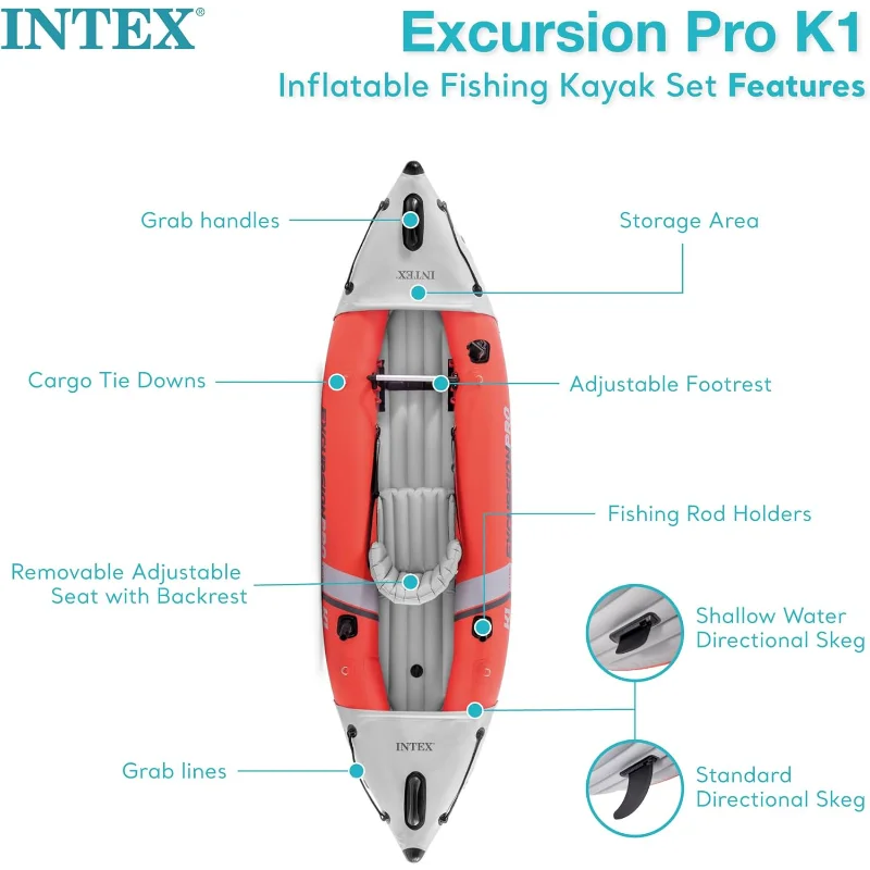 Intex Excursion Pro K1 Inflatable Kayak Set with Paddles and Pump
