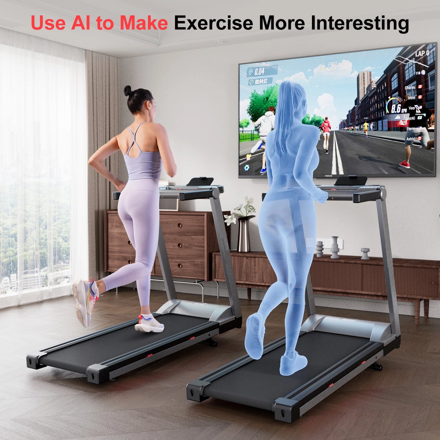 Superun 3.5HP Foldable Incline Treadmill With Handle Bar Holder Touch Screen And Smart App Data Monitoring