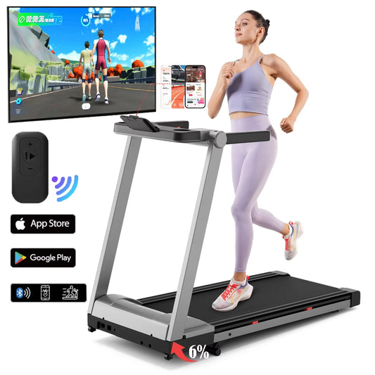 Superun 3.5HP Foldable Incline Treadmill With Handle Bar Holder Touch Screen And Smart App Data Monitoring