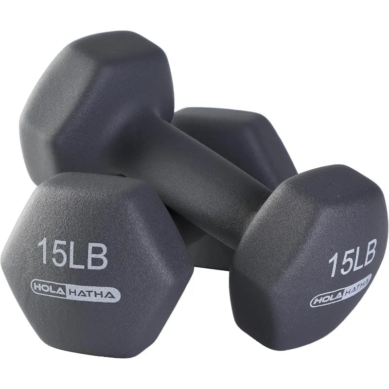 HolaHatha Neoprene Dumbbell Weight Set with Rack for Home Strength Training