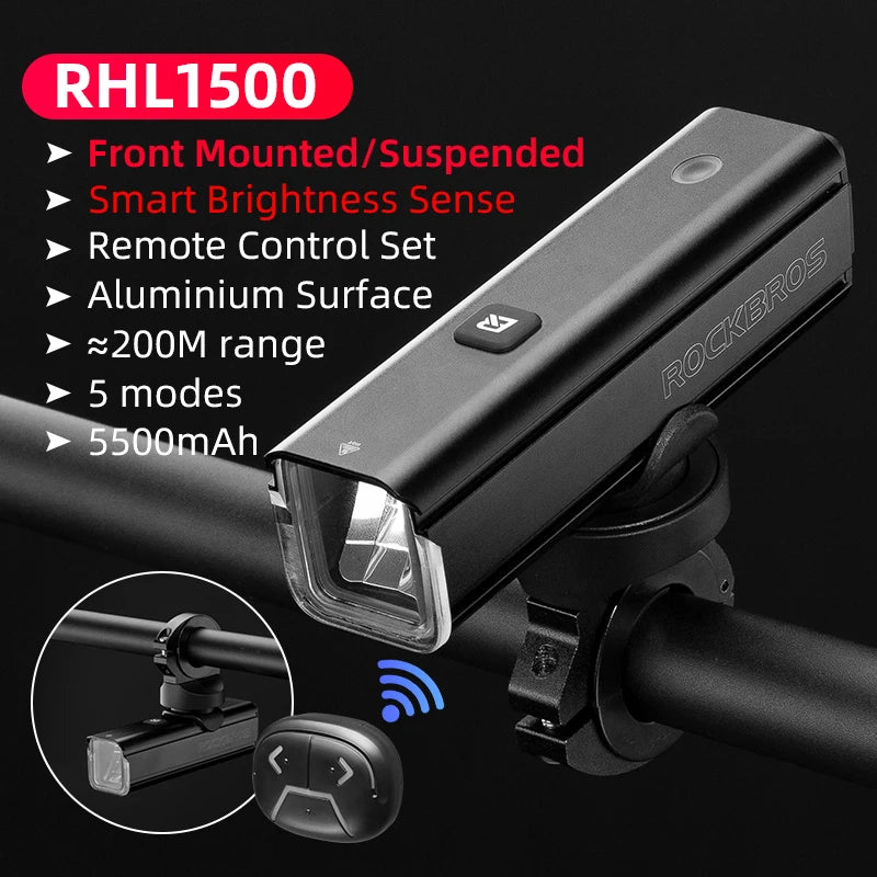 RockBros Bike Front Light 1500LM 5500mAh Aluminum Type C