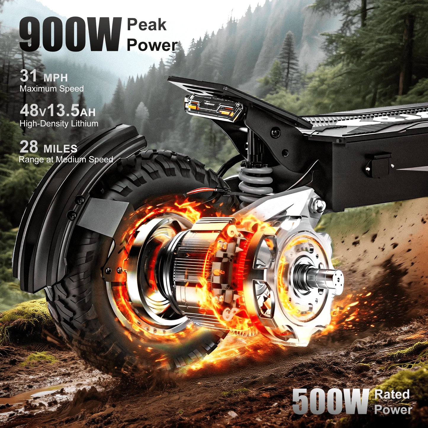 Max Speed Electric Scooter 900W Peak Motor 48V Lithium