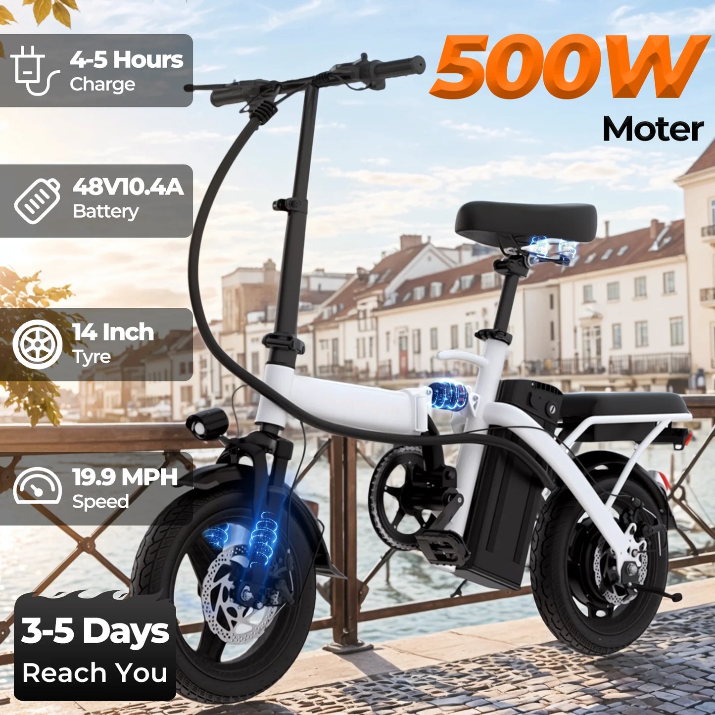 LELEKUA 14 Inch Electric Bike Easy Fold Commuter
