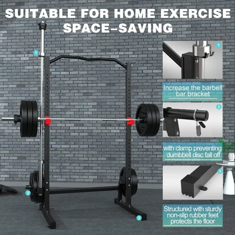 Height Adjustable Power Cage Squat Rack Home Gym Multi-Function Strength Trainer