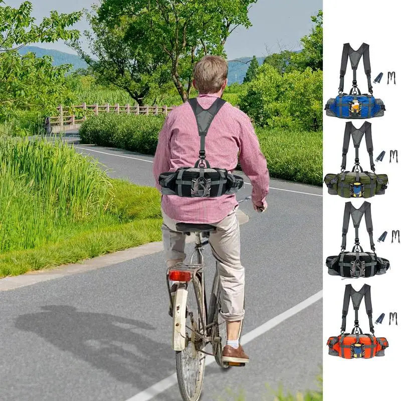 Hiking Waist Bag With 2 Water Bottle Holders Outdoor Waist Pack Waterproof Cycling Backpack Adjustable Strap Sport Storage Bag