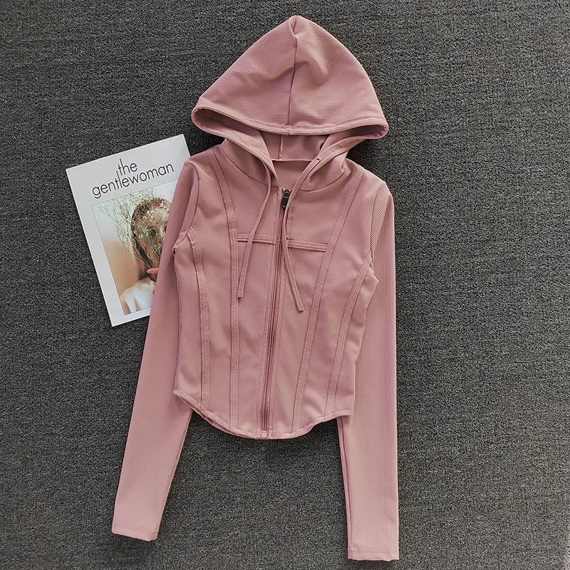 CN Hooded Women Sports Jacket Yoga Coat Quick Dry Fabric
