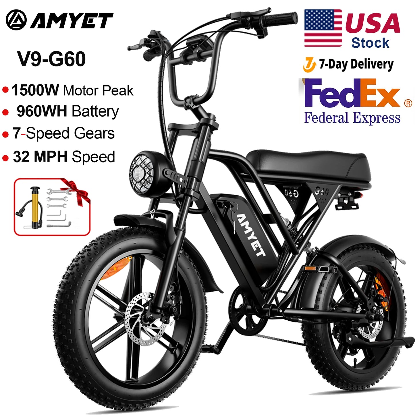 AMYET V9 G60 Adults Electric Bike 1000W Motor 48V Battery