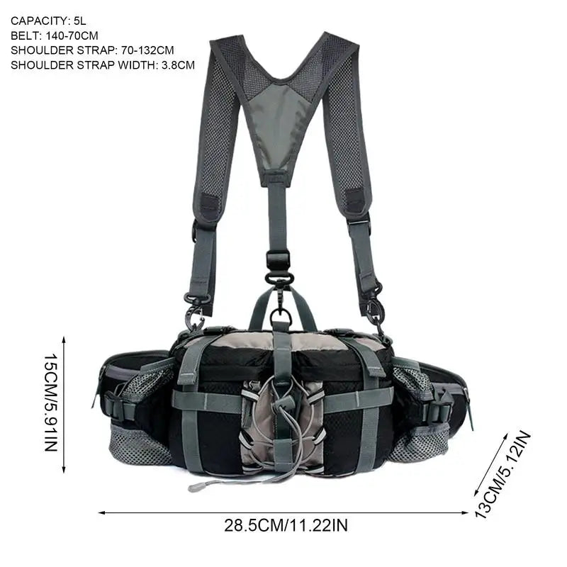 Hiking Waist Bag With 2 Water Bottle Holders Outdoor Waist Pack Waterproof Cycling Backpack Adjustable Strap Sport Storage Bag