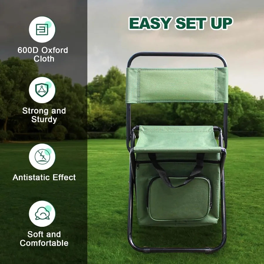 Fold Portable Fishing Chair With Cooler Bag And Backrest