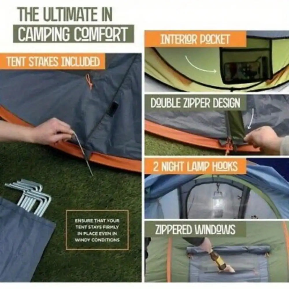 Building 4 Person Easy Pop Up Camping Tent With Two Doors
