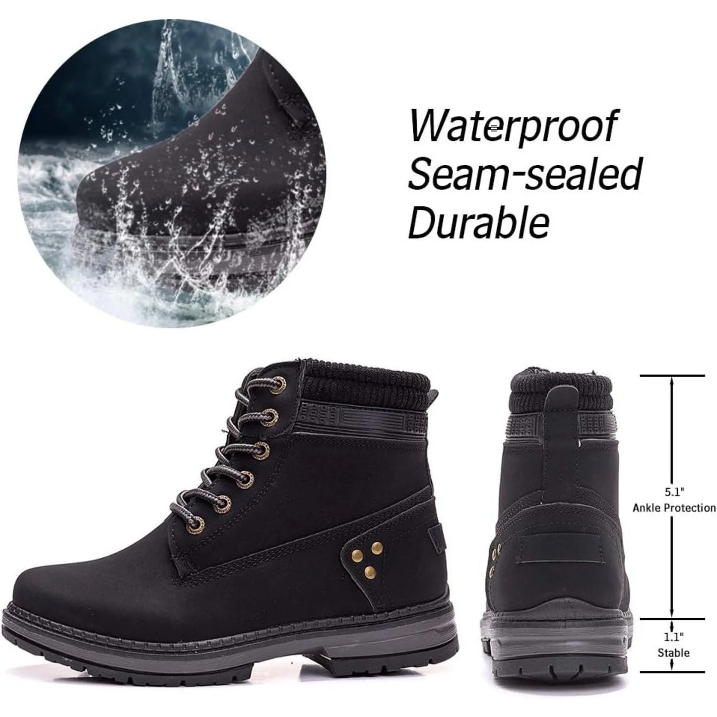 Women's Waterproof Hiking Combat Ankle Boots Lace Up Low Heel Booties