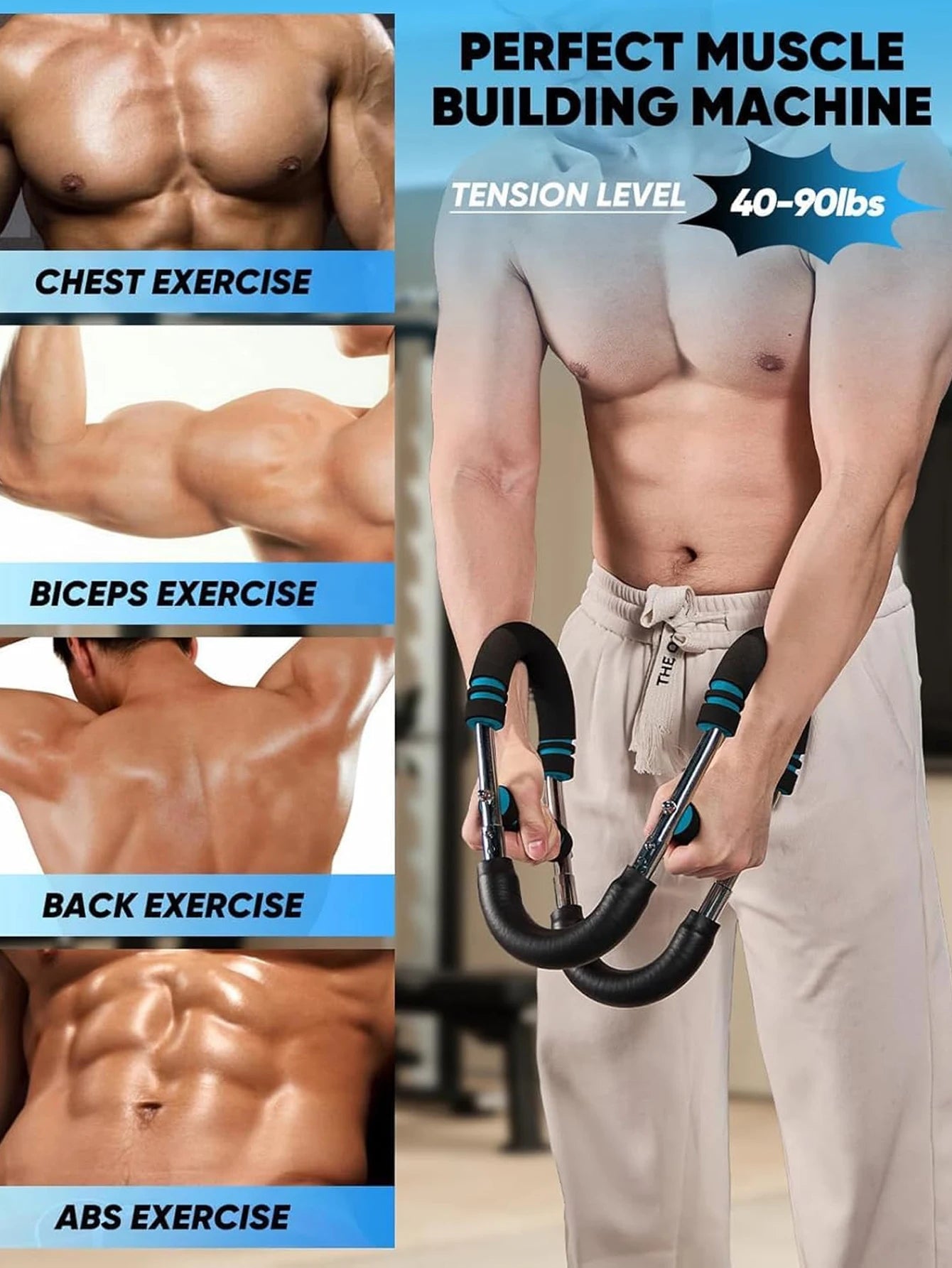Arm Trainer Adjustable Chest Expander Exerciser For Upper Body Fitness